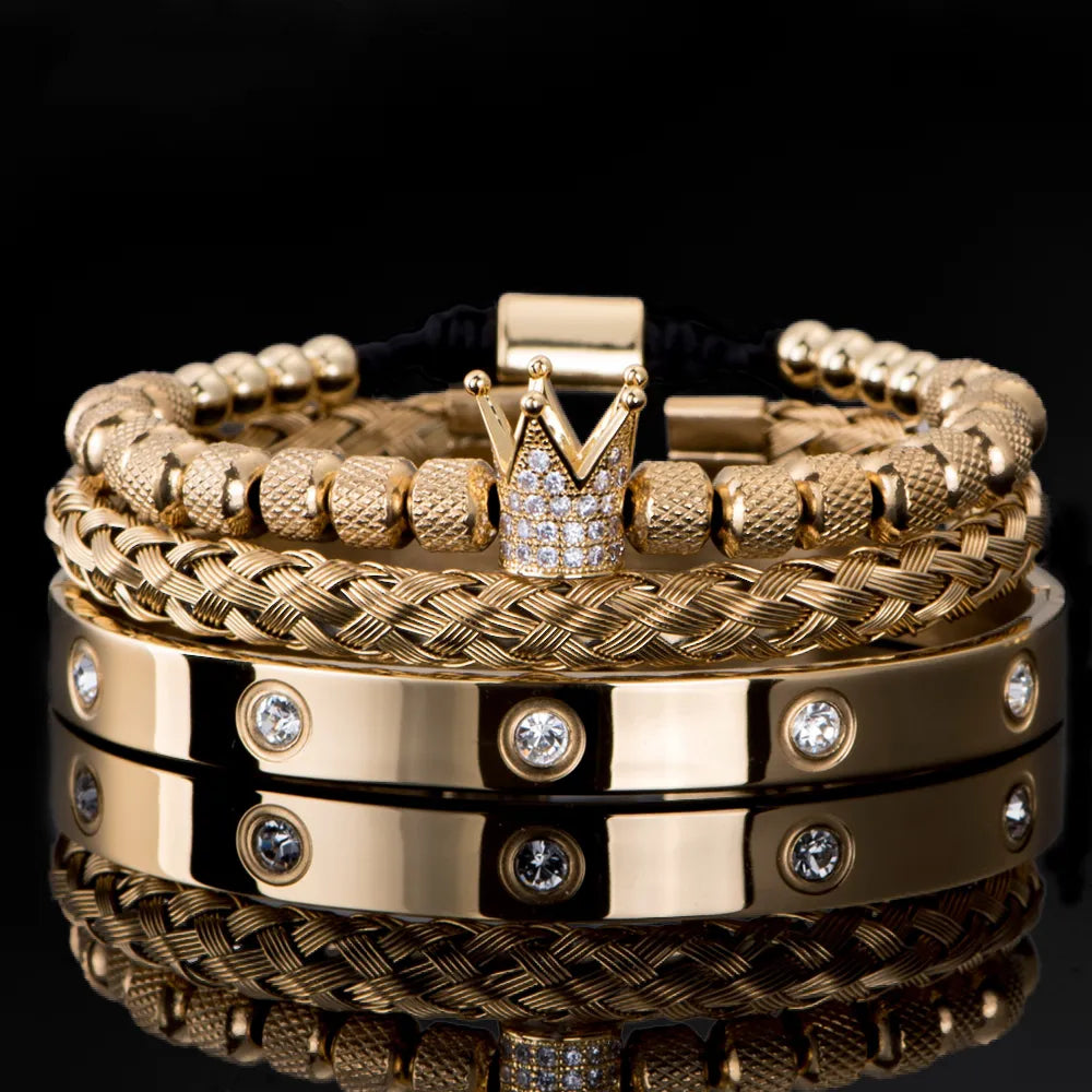 Luxury CZ Crown Men's Bracelet Set