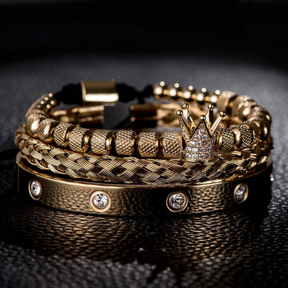 Luxury CZ Crown Men's Bracelet Set