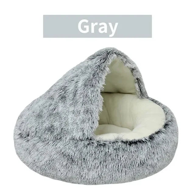 Soft Plush 2-in-1 Round Cat Bed for Small Dogs