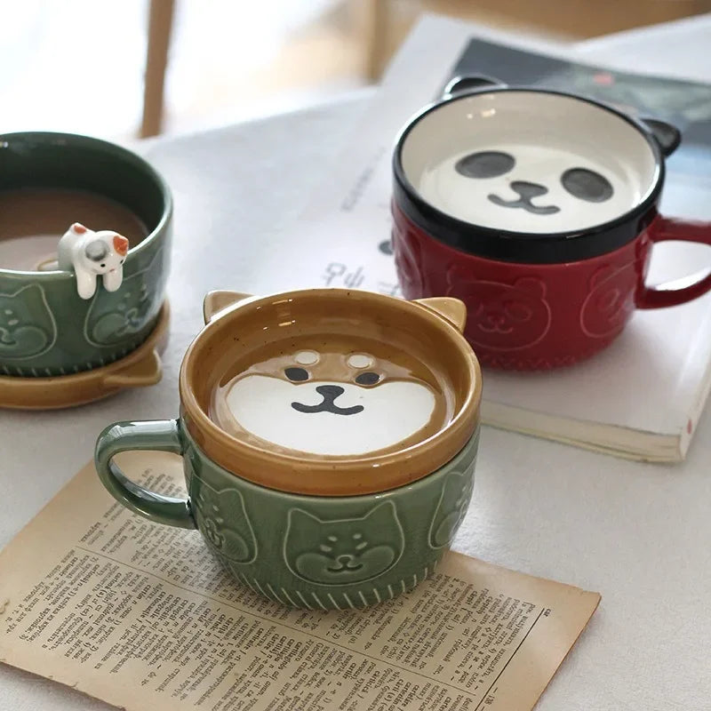 300ml Cartoon Animal Ceramic Cup with Lid