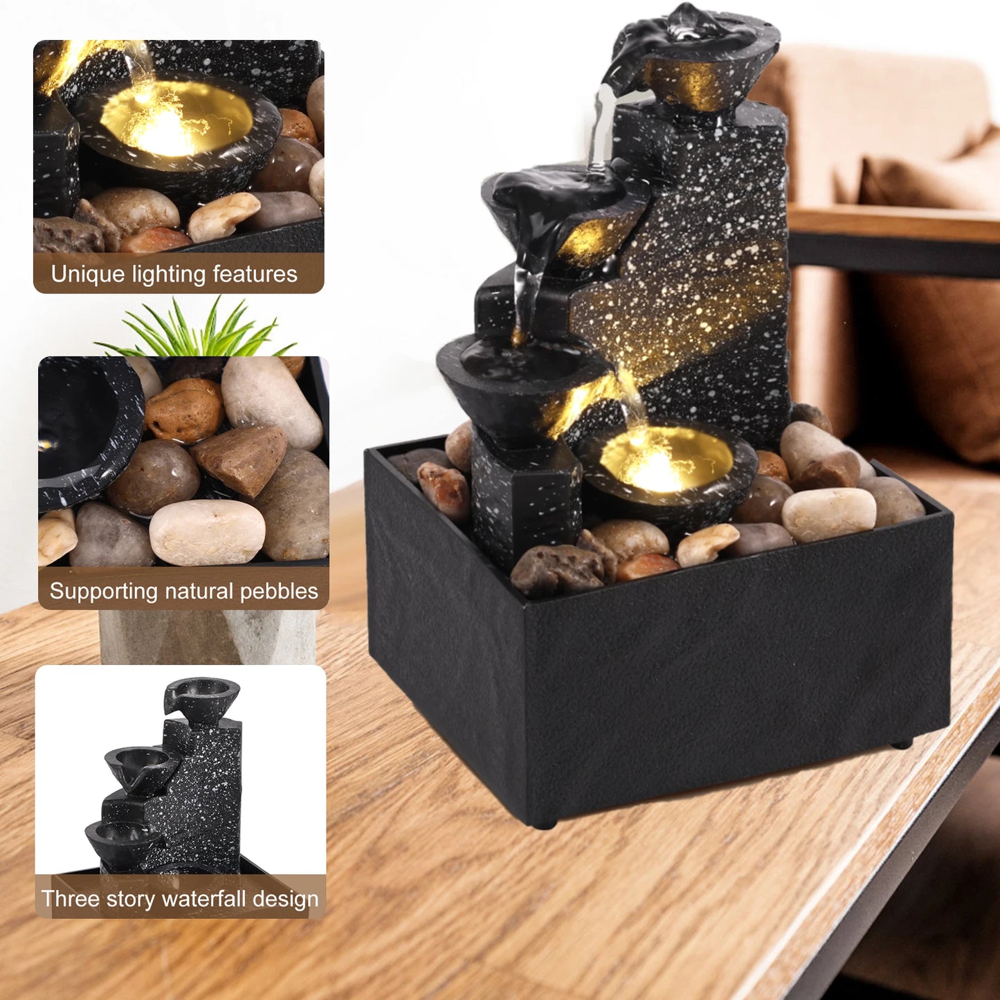 Mini Water Fountain with Light - Home Relaxation Decor