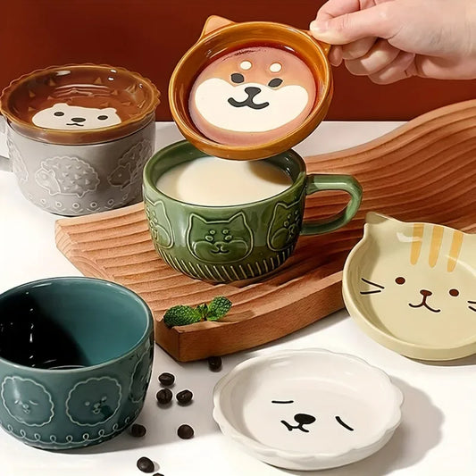 300ml Cartoon Animal Ceramic Cup with Lid